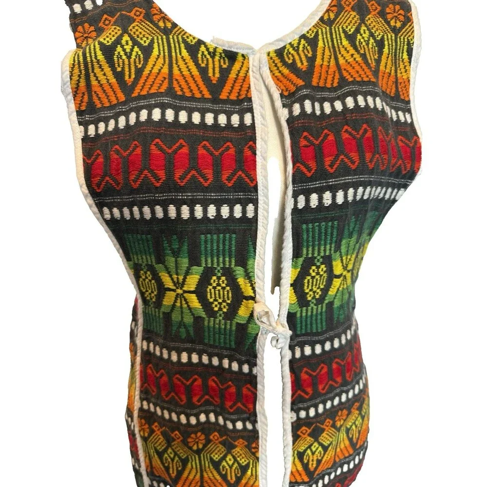 Vintage Handmade Guatemalan Hand Woven Apron Pocket Vest Colorful - Picture 2 of 8